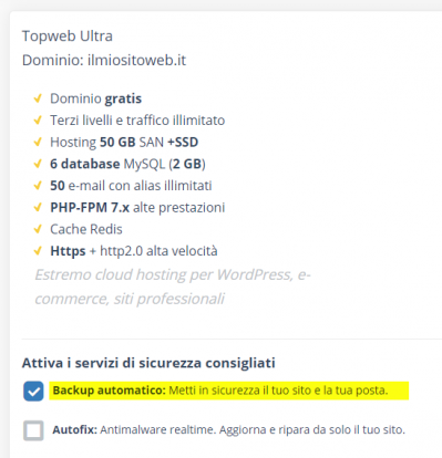 opzione backup nuovo ordine