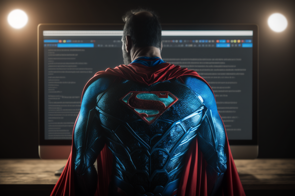 MaxBas A web developer in a superman suit about to choose a dom 6908ca34 2f51 43e9 b3c6 d5037c5377fb