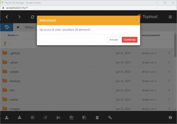 Svuotare htdocs File Manager Tophost