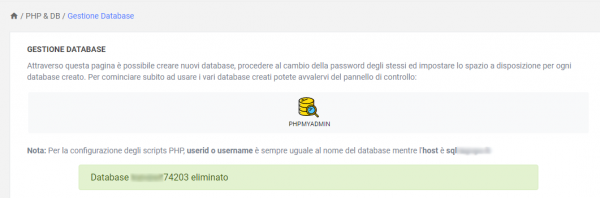eliminare database mysql