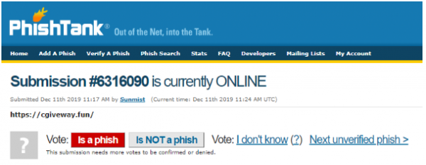 vota phish gia segnalati su phishtank