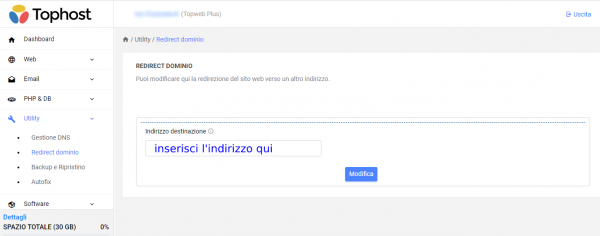 inserisci redirect