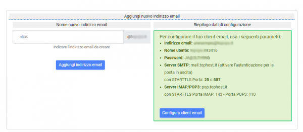 creare email parametri configurazione