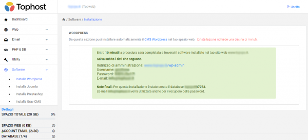 installare wordpress credenziali di amministrazione wp