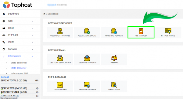 File Manager pannello di controllo Tophost